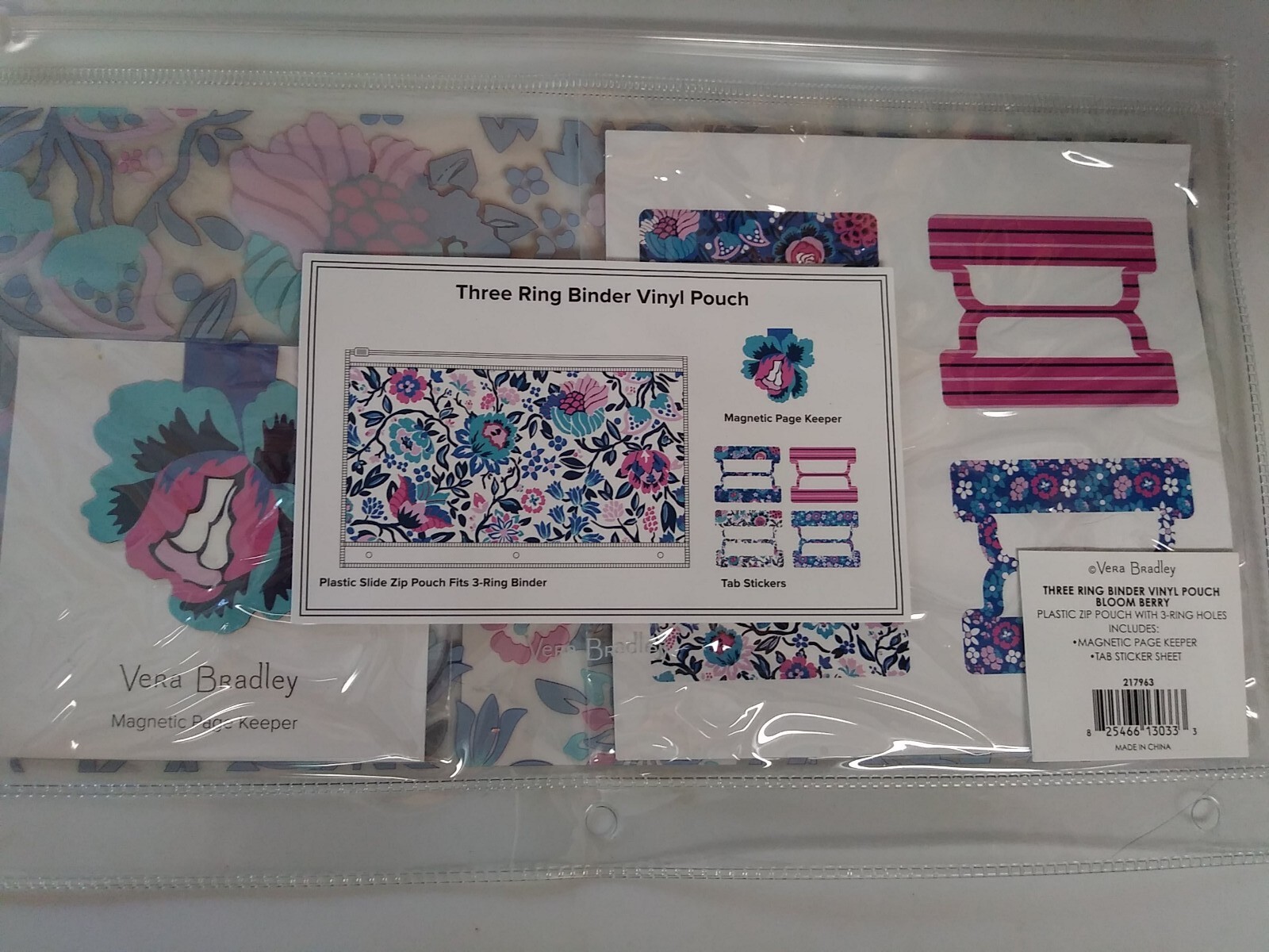 Vera Bradley School Pencil Case Zippered 3 Ring Binder Vinyl Pouch Bloom Berry