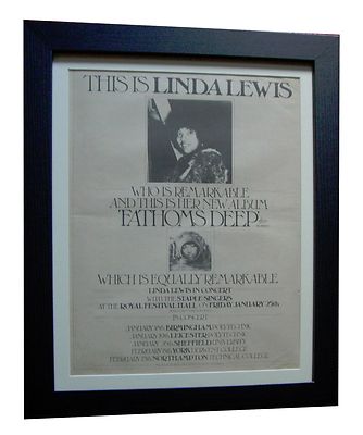 LINDA LEWIS+Fathoms Deep+RARE ORIGINAL 1974 POSTER AD+FRAMED+EXPRESS GLOBAL SHIP