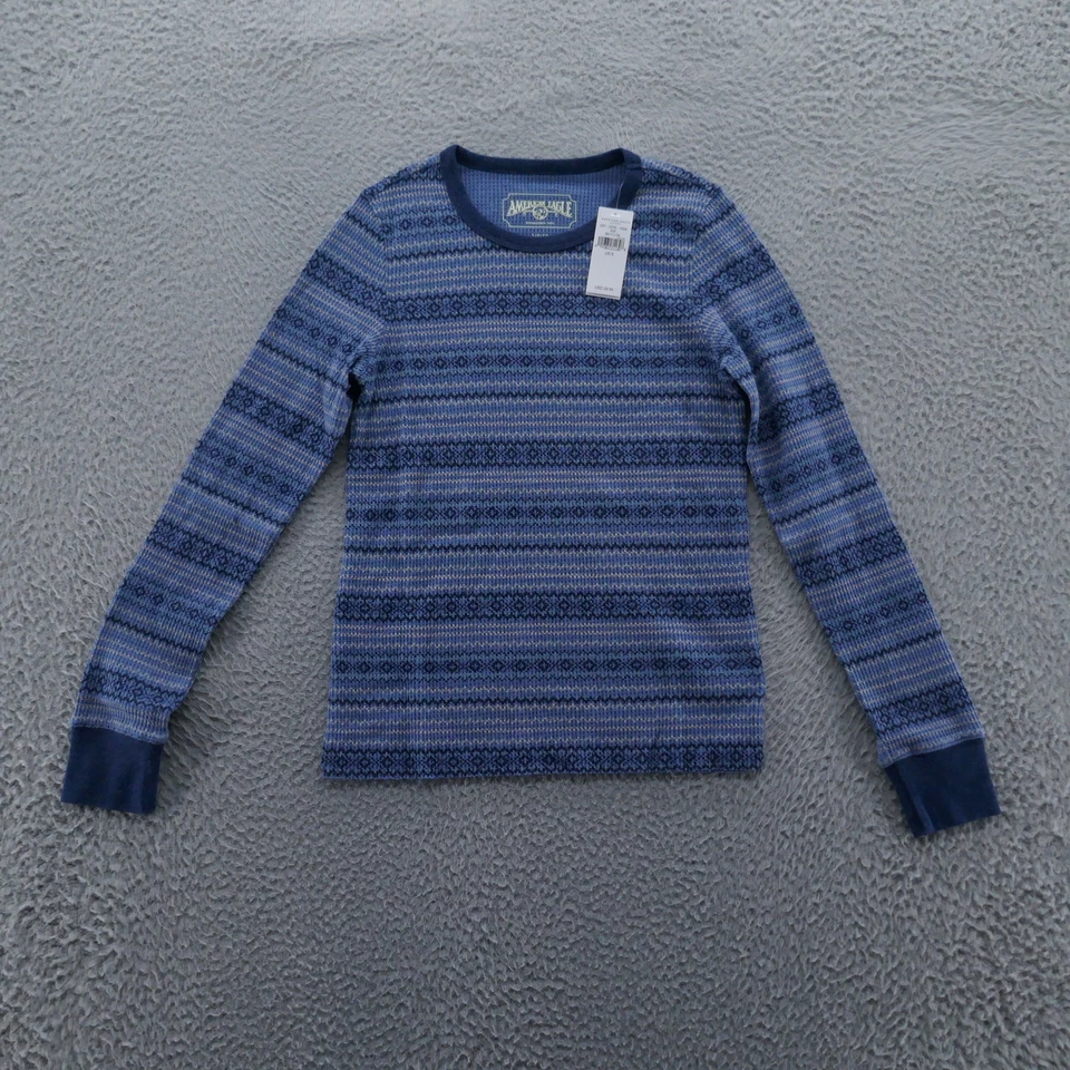 Lote de 2 Top American Eagle Mujer Tejido Gofre Pequeño Azul Fair Isle Marfil Rojo NUEVO Foto 2 de 4