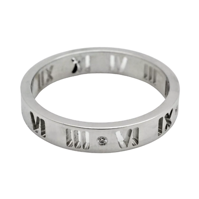 TIFFANY & CO. Atlas 18k White Gold Roman Numerals Diamonds Pierced