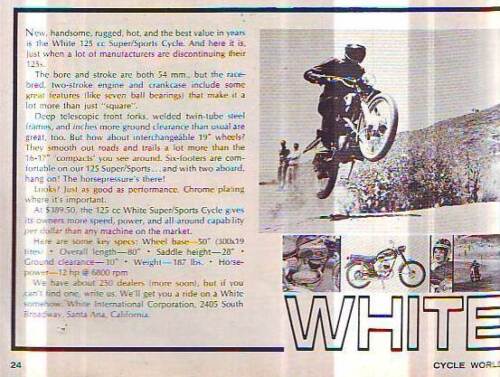 RARE  VINTAGE WHITE 125cc SUPER SPORTS MOTORCYCLE  ADVERTISEMENT LAMINATED 1966  - Photo 1/1