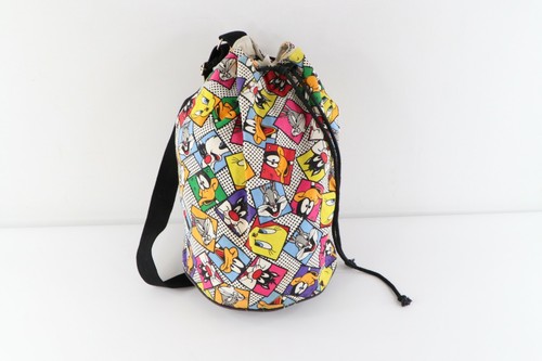 Vintage 90s Looney Tunes All Over Print Canvas Cinch Slingback Top Loader Bag