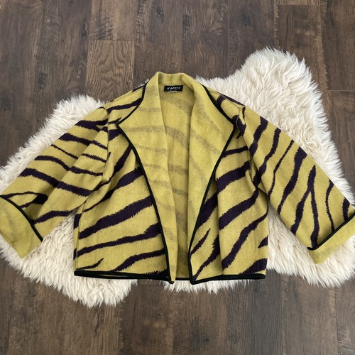 Vintage 90’s Art to Wear DILEMMA Dhun Shroff Tiger Striped Wool Boxy Coat O/S - Picture 2 of 8