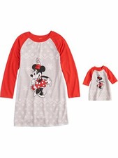 Disney Toddler  Girls Gray Minnie Mouse Christmas Nightgown  Doll Gown Set