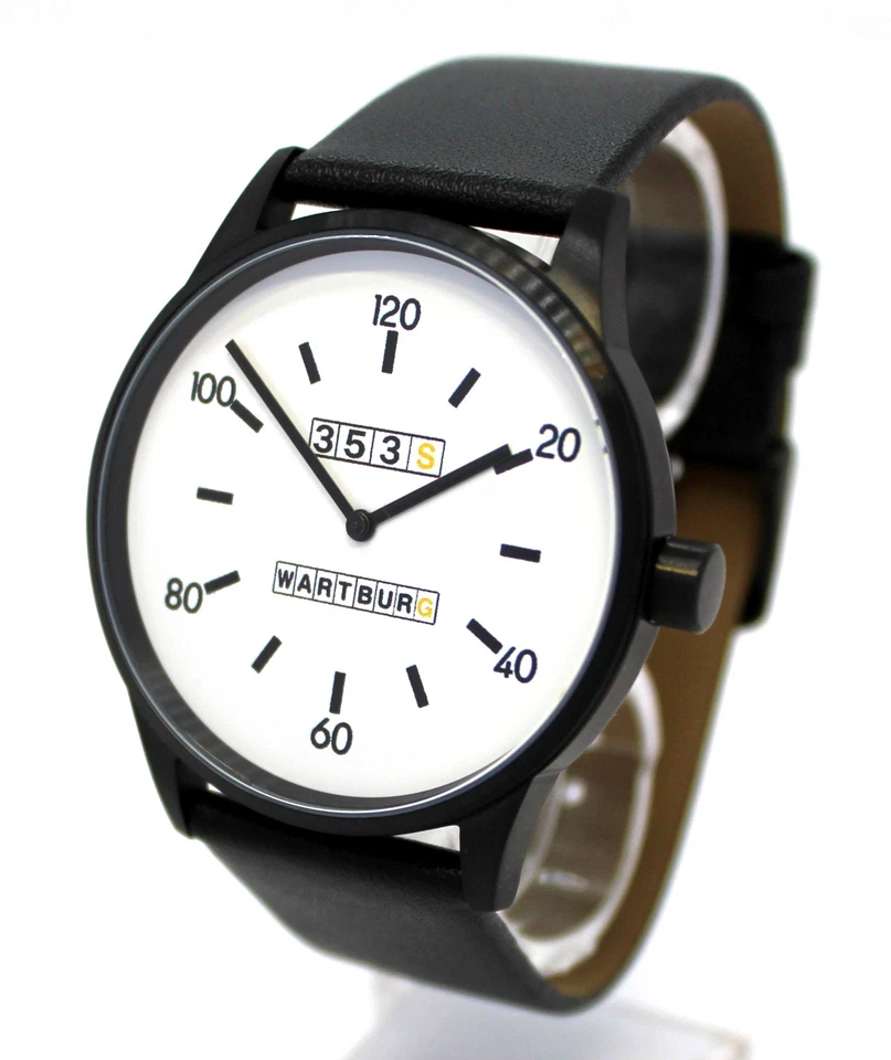 Wartburg 353S Herrenuhr Made in Germany Edelstahl IP Uhrband schwarz weiß 42mm - Bild 3 von 4