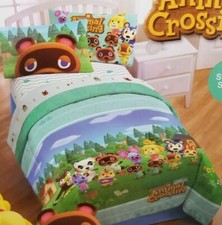 4 pc New Horizons Animal Crossing Day Paradise Twin Comforter  Sheet Set NIP