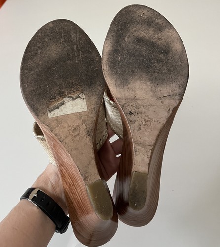 Jack Rogers Palm Beach Mid Wedge Heel Cream Silver Leather Sandal Sz 8 - Picture 10 of 11