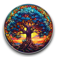 Beautiful Tree of Life Stained Glass Window Opaque Vinyl Sticker Decal 100x100mm