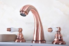 Antique Red Copper Widespread Bathroom Sink Faucet 3 Holes 2 Handles Mixer Tap
