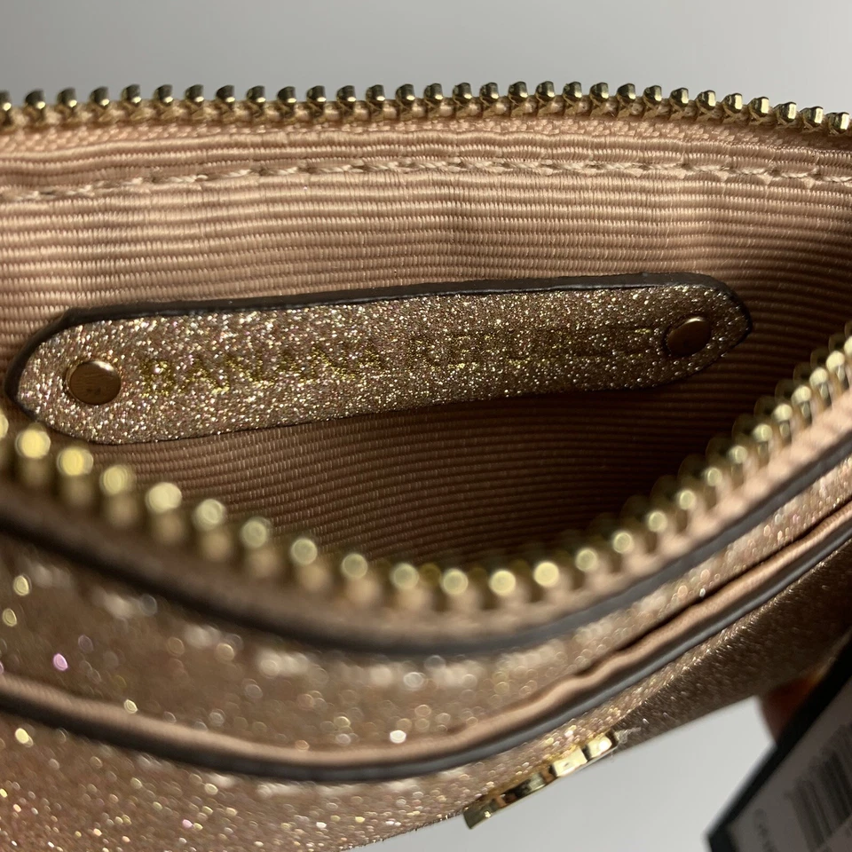 Banana Republic Zip Card Case Glitter Rose Gold Key Chain Faux Leather NWT - Изображение 4 из 4
