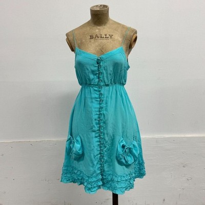 Vintage Ducie 100% Silk Teal Button-Front Mini Dress