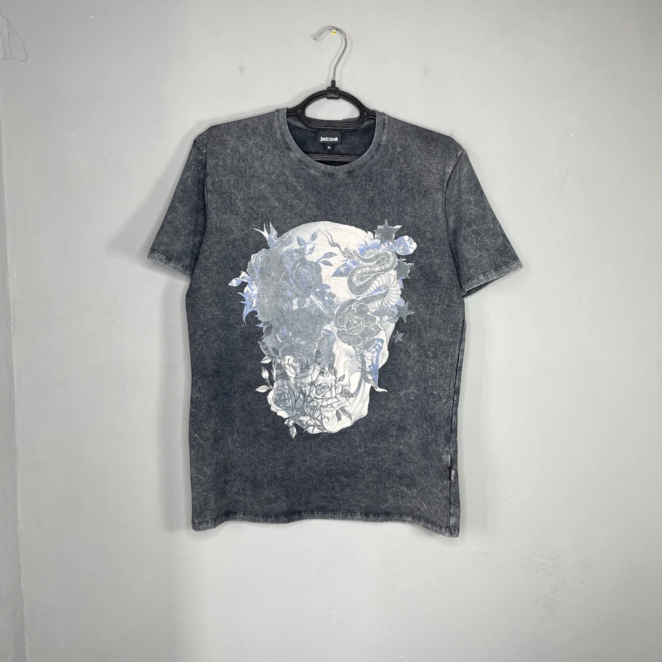 Just Cavalli Herren T-Shirt Grau Garment Dyed Logo Größe XL - Bild 1 von 4