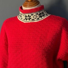Vintage GAP Red Wool Fair Isle Nordic Mock Neck Sweater Small 90's Hong Kong