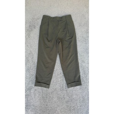 COS Olive Green Pleated Tapered Cuffed Trousers High Rise Pants EUR 40 US 10
