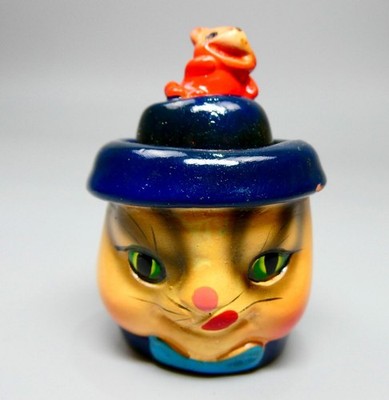 Giraffe Vintage Katze Keramik Bleistiftspitzer Neuheit Quietschaktion blau - unbenutzt