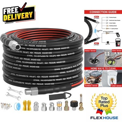 50FT Drain Cleaning Hose - 5800 PSI Jetter Kit with Complete Accessories