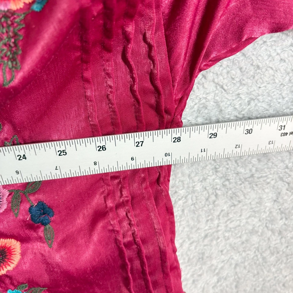 Free People Ariel Satin Embroidered Beaded Kimono Size M/L Raspberry Red Boho - Image 3 of 4