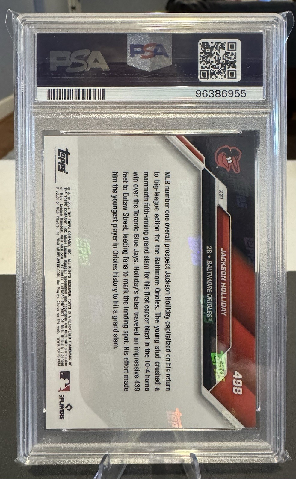 2024 Topps Now- #498 Jackson Holliday “1st Grand slam” (RC) PSA 10 (Orioles)
