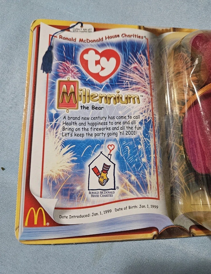 McDonald's TY 1999 millennium bear Teenie beanie Baby ERROR Retired Rare  - Image 4 of 4