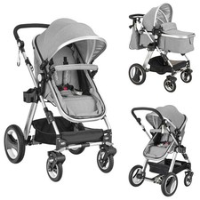 Folding Aluminum Infant Baby Stroller Kids Carriage Pushchair W/ Diaper Bag Grey