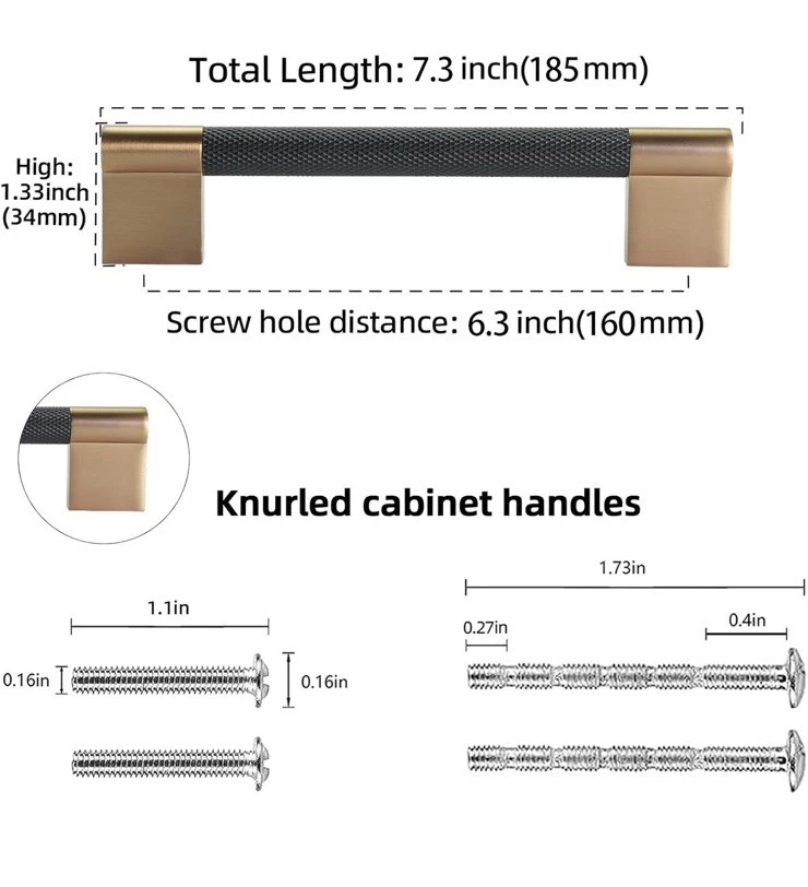 10 manijas de gabinete de cobre negro y champán de 6-5/16 pulgadas (160 mm) - tirador moleteado Foto 4 de 4