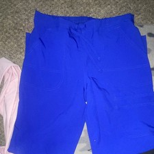 Unisex Medical Scrub Pants Blue Solid Size s Drawstring Pockets Cotton Blend
