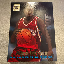 Topps 1996 Stadium Club Rookie Insert Allen Iverson 76ers NBA Card #R1. rookie card picture