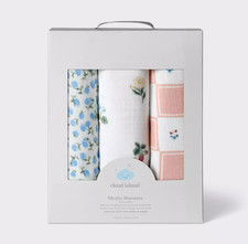 Cloud Island - Muslin Swaddle Baby Blanket - Traditional Floral - 3pk