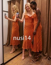 ZARA NEW WOMAN STRAPPY STRIPED STRAPPY MIDI DRESS SLIT ORANGE XS-XL 3666/115/021