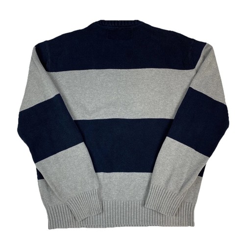 Suéter Vintage Nautica Jeans Co Para Hombre L Azul Gris Rayas Algodón Tejido Cuello Redondo - Imagen 3 de 8