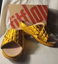 FitFlop Limited Edition Loosh Luxe Sandals 9 Quilted Gold Satin Shoe Women's NEW