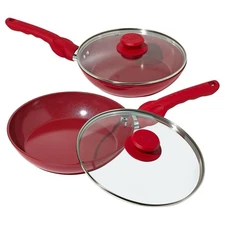 Safe-T-Grip 2-Pack 9" Ceramic Nonstick Frypans – RED
