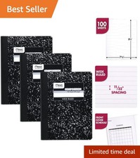 Elegant Black Marble Composition Notebooks, 3 Pack - Wide Ruled, 100 Sheets