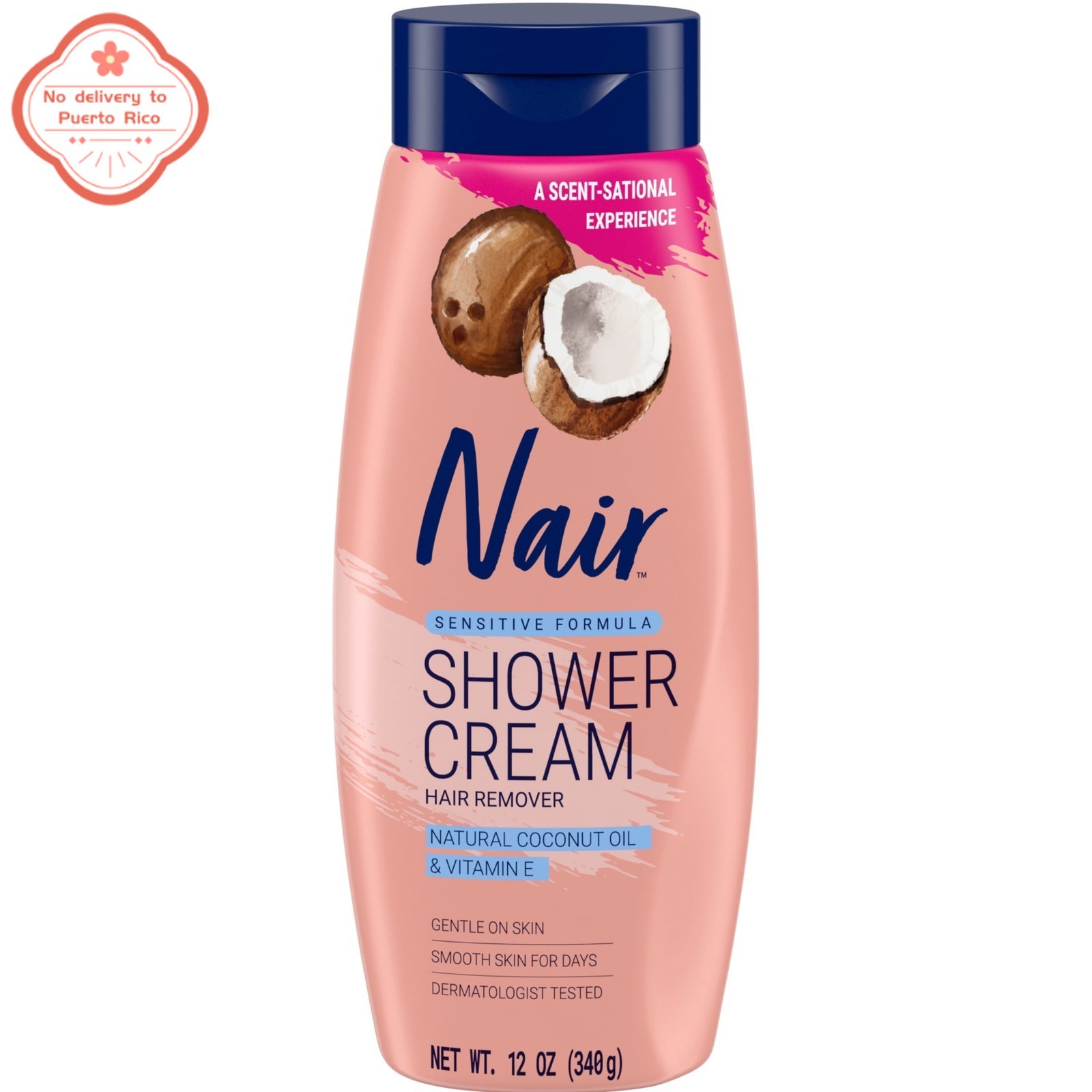 12 Oz Nair Sensitive Formula Shower Cream, Hair Removal Cream with Coconut Oil