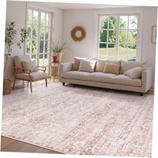 Pink Area Rugs 8x10,Washable Boho Living Room Rugs,Floral Large Area Rugs Non