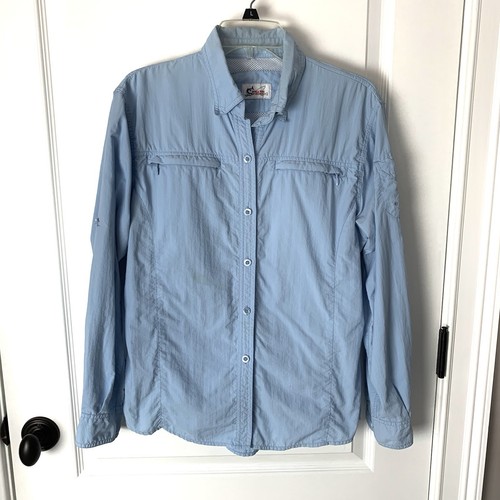 World Wide Sportsman Fishing Shirt Women M Blue Hiking Long Sleeve Button-Up Top - Picture 1 of 7