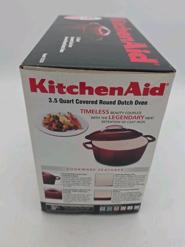 Kitchen Aid 3 QT Red Enameled Cast Iron Dutch Oven Pot Casserole BRAND NEW - Picture 3 of 5