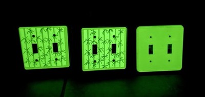 Vintage Lot Of 2  1980's Bamboo Tiki Perma Glo Wall Switchplate Light & 1 Plain