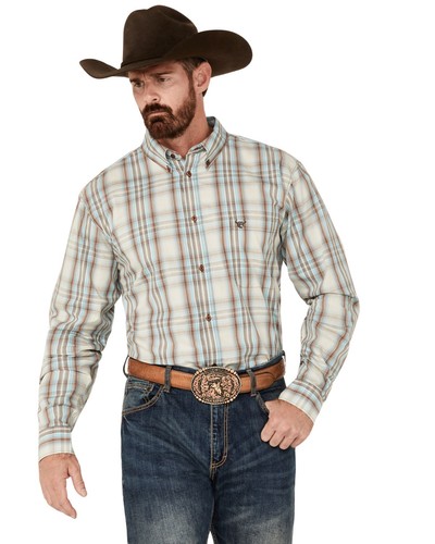 Men's Cowboy Hardware Dutton Plaid Print Long Sleeve Button-Down Western Shirt
