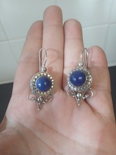 Vintage BA Suarti 925 Sterling Silver And Lapis Lazuli Earrings Signed Handmade
