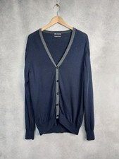 AUTOGRAPH CARDIGAN SIZE M. NAVY AND GREY V NECK EXTRA FINE MERINO. VGC