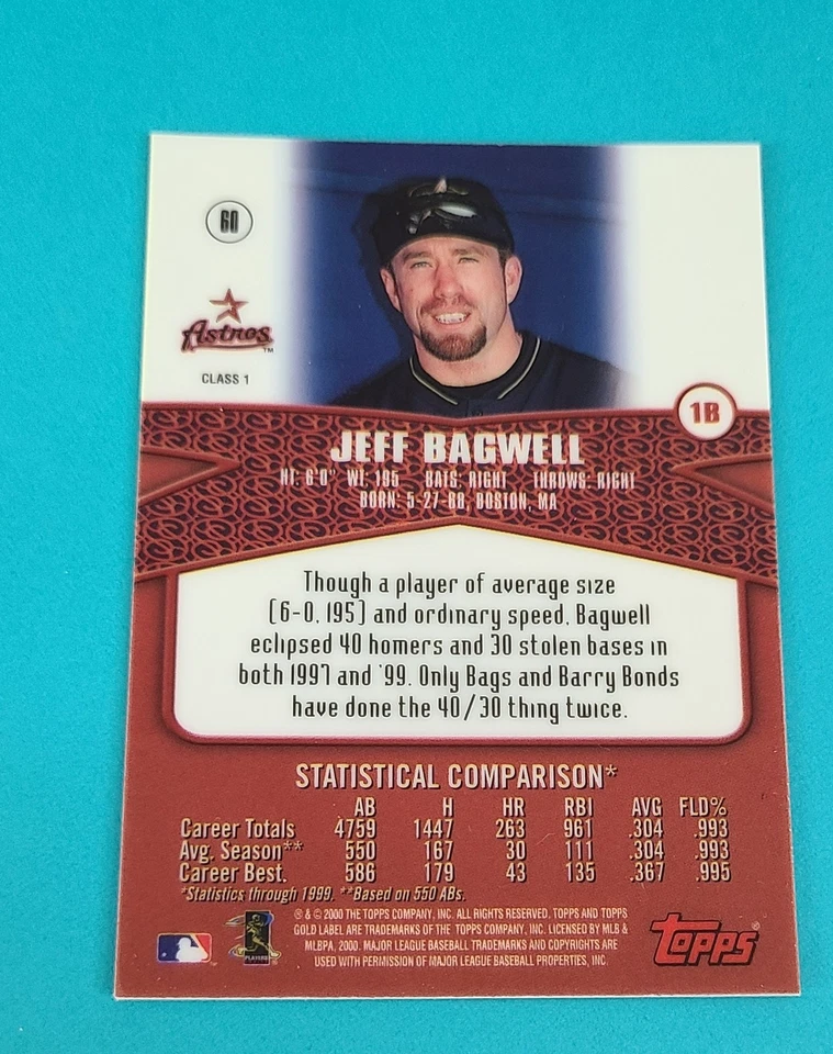2000 Topps Gold Label #60 Jeff Bagwell Houston Astros BASEBALL Card 5D - Image 2 of 2