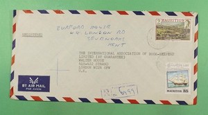 DR WHO 1984 MAURITIUS REGISTERED AIRMAIL PORT LOUIS TO ENGLAND R45897