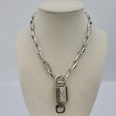 Authentic Louis Vuitton Padlock w/Unbranded Stainless Steel Plated Silver Chain