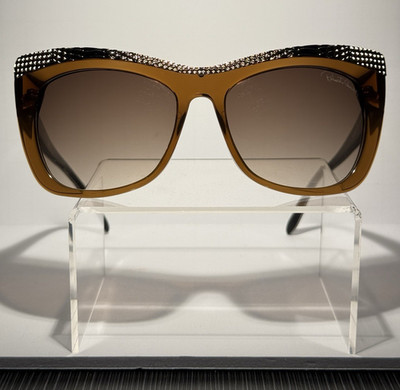 Roberto Cavalli Muscida 921A 50F 56-17 Brown Crystal Cat Eye Sunglasses Italy