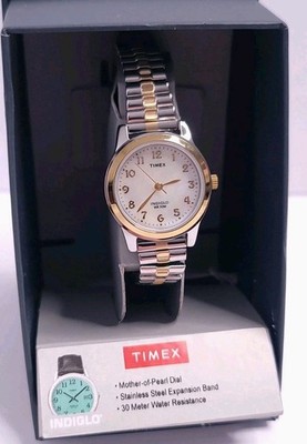 NEW Timex T2M828 Womens 2-Tone Expansion Watch Indiglo MOP Mother of Pearl Dial