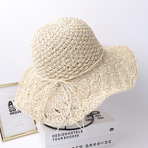 Women's Handmade Straw Hat Summer Wide Brim Beach Sun Cap Foldable Large YYAZ - Foto 6 di 8