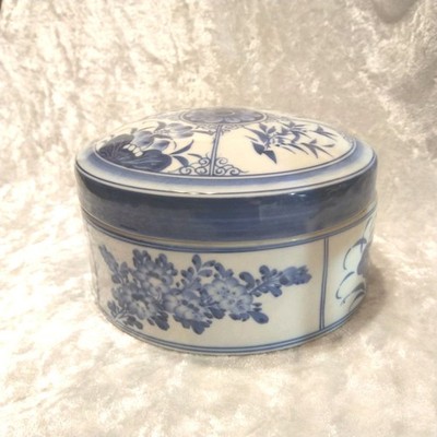 Blau & weiß groß rund Schmuck Topf Orientalisch Kirschblüte Blumendesign 5'' Di