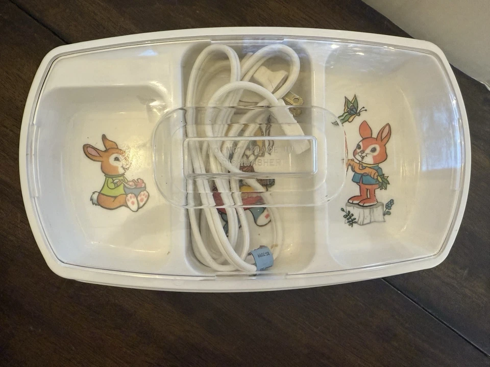 VTG Evenflo Electric Baby Feeding Dish 2 Heated Portions 1 Cold Bunny Designs - Image 3 of 4