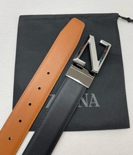 Ermenegildo Zegna Double sided black/brown men's waist belt with silver buckle